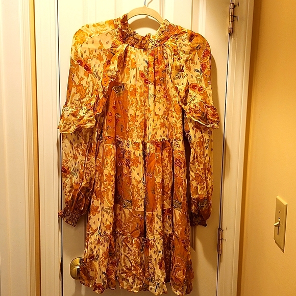 Sezane Dresses & Skirts - Sezane Estel Long Sleeve Printed Mini Dress Camel Patchwork 34 (US 2)